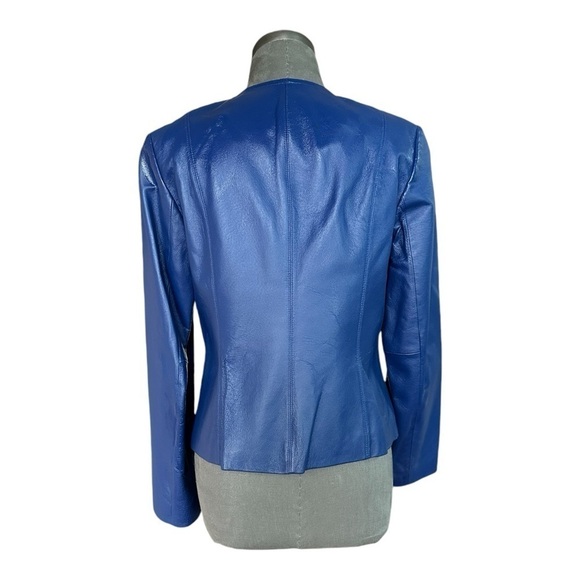 Women’s Jacket Vintage NEWPORT NEWS Blue Leather Jacket Zip Up Motorcycle Jacket - Picture 6 of 7